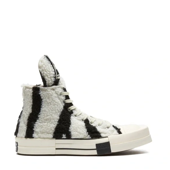 Rick Owens DRKSHDW x Converse TURBODRK White Shearling High-Top Zebra Sneakers - Picture 3 of 9